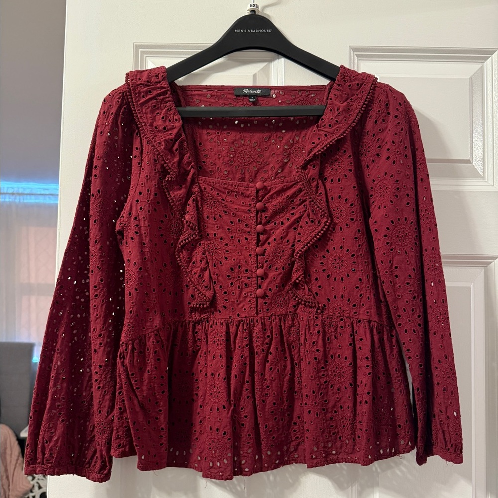 Madewell Burgundy Eyelet Ruffle Blouse